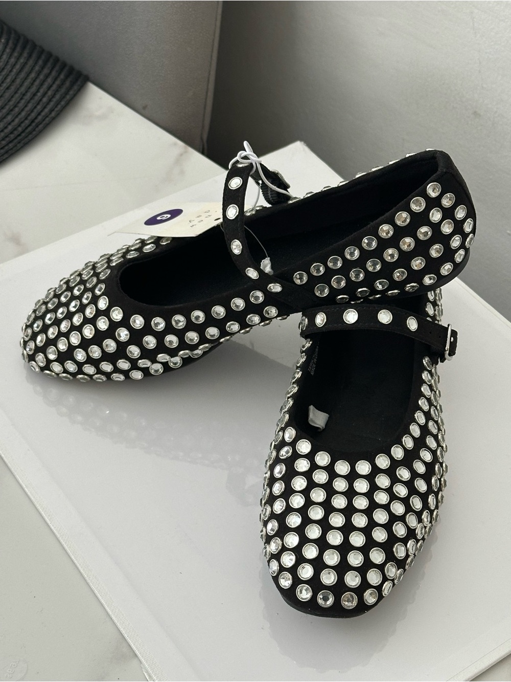 a new day Black Studded Mary Jane Flats with Silver Rhinestones